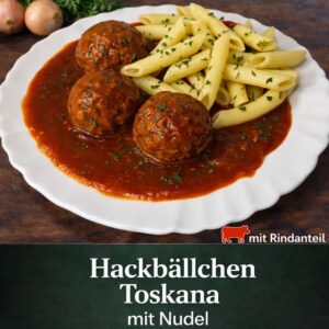 Hackbällchen Toskana mit Nudeln der Metzgerei Wiersch